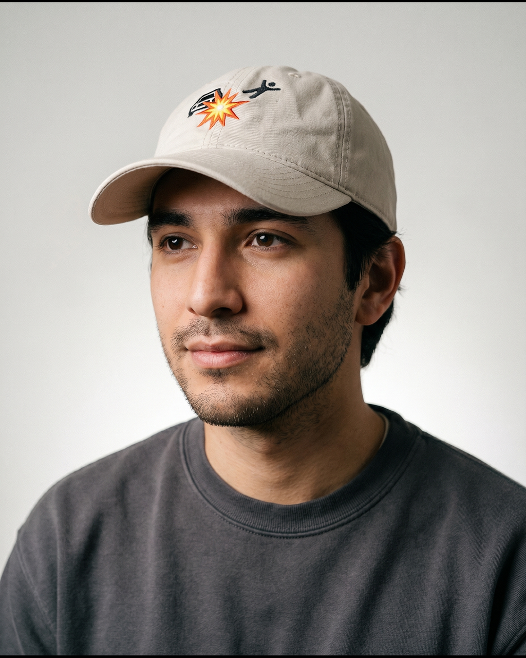 CrashCount embroidered khaki cap lifestyle model photo