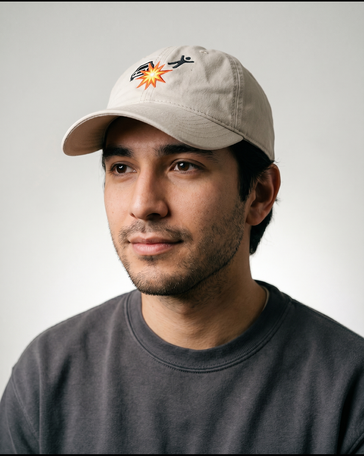CrashCount embroidered khaki cap lifestyle model photo