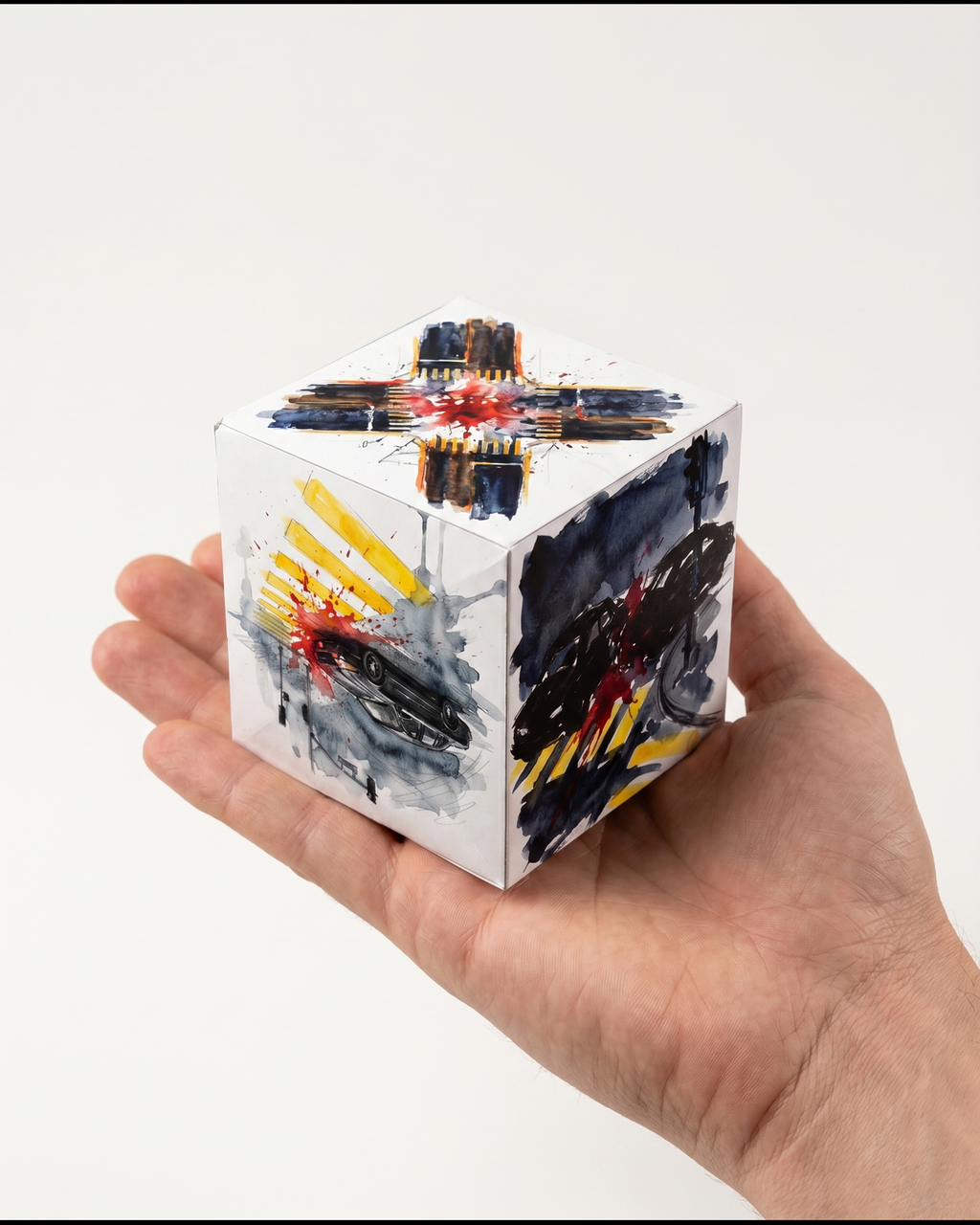 CRASHCUBE resting on an open palm for scale, collision 4621295